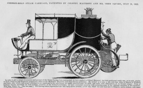 drawing of the steam carriage patented by Maceroni and John Squire