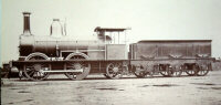 Photograph of an 0-4-2 locomotive, made for Turkey's Smyrna & Cassaba Railway by Beyer & Peacock  in 1863-66