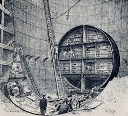 drawing of the shield entering the shaft after crossing the river